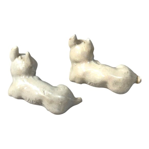 Vintage Ceramic French Bulldog Figurines Set O 3 White Glossy Lustre Finish Mini - Picture 10 of 10